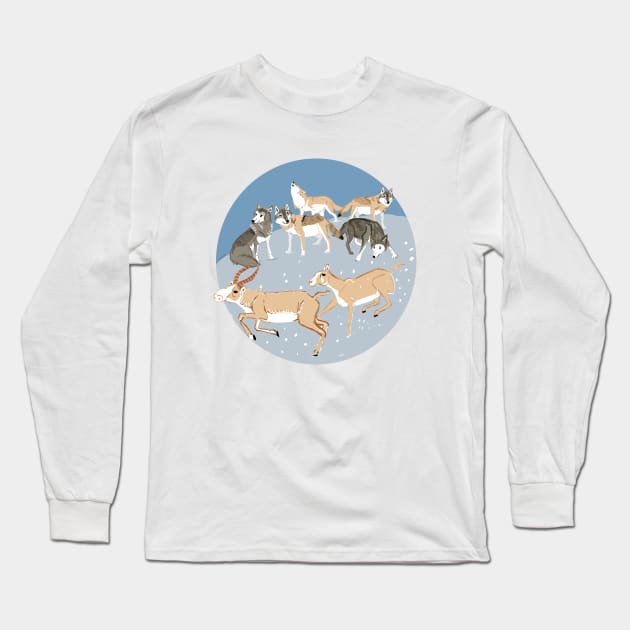 Steppe Wolves and Saiga in Winter Long Sleeve T-Shirt by belettelepink